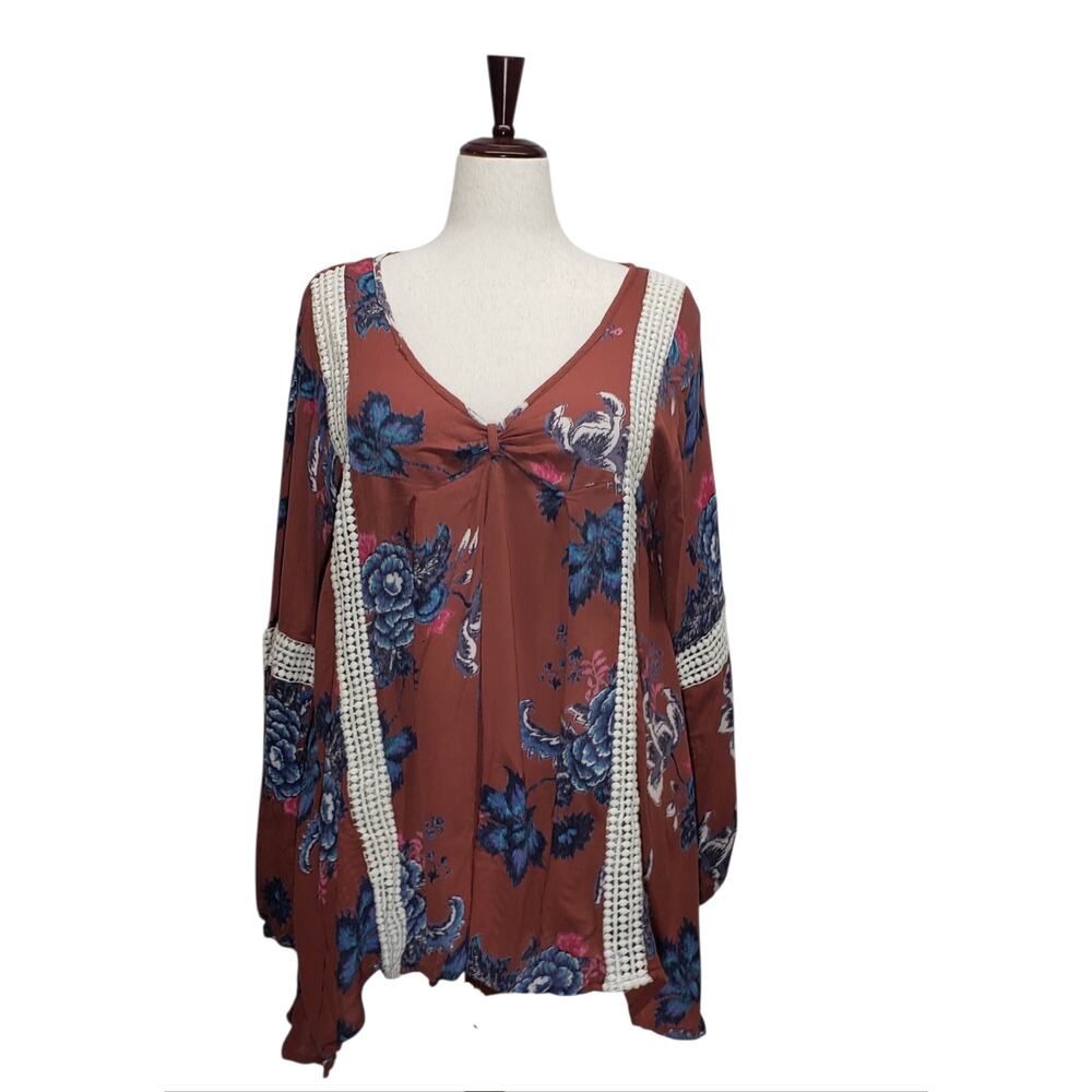 Ananda’s Collection 1X Boho Floral Tunic Coastal Cottagecore Plus Size Top